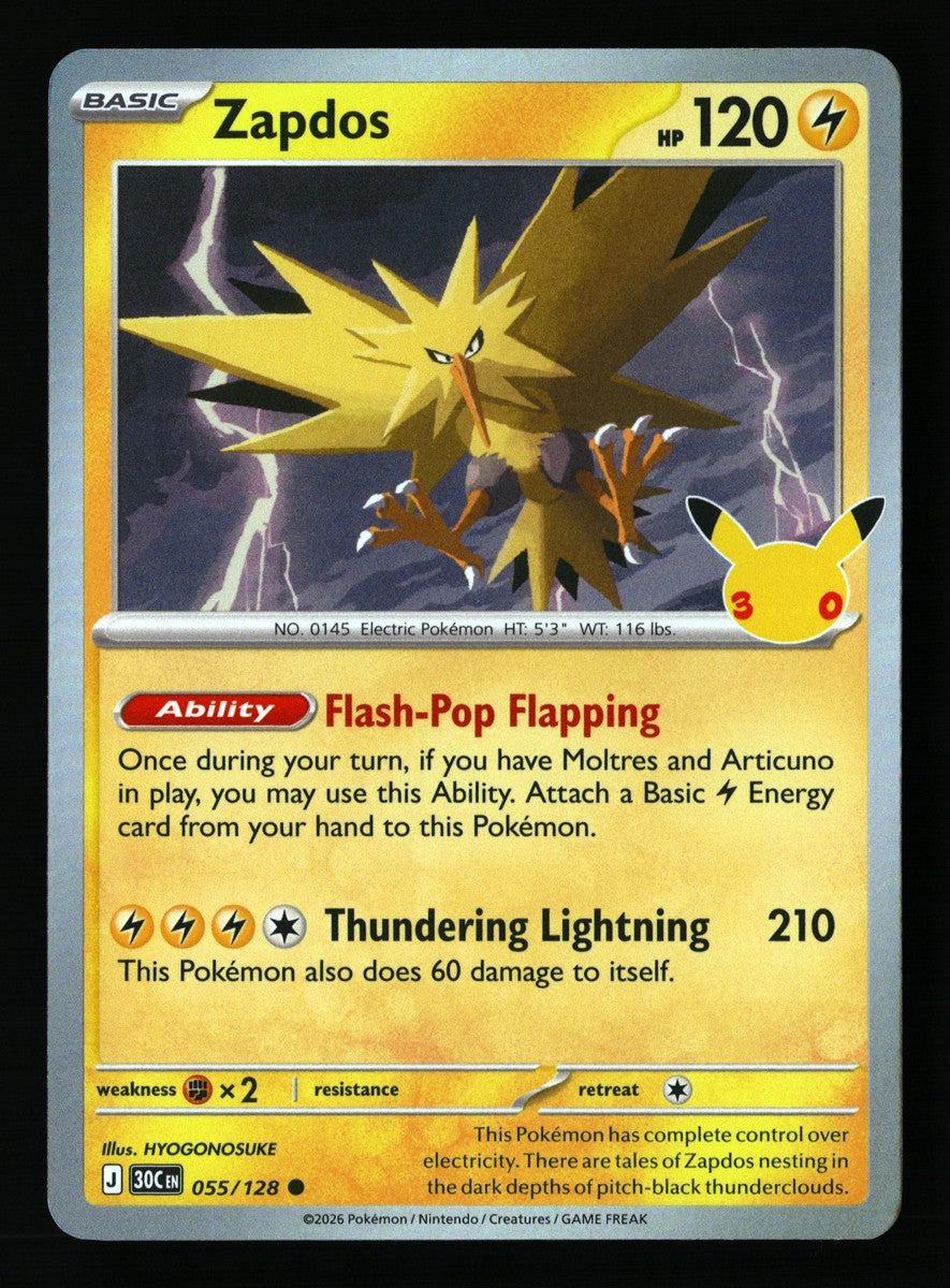 Zapdos 055/128 — Common (Light Played) - 30th Celebration · M033