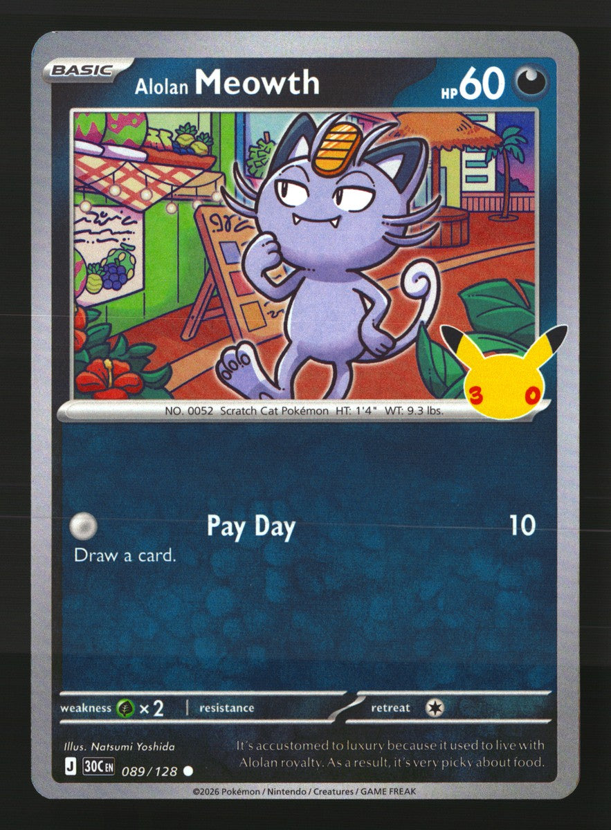 Alolan Meowth 089/128 — Common (Light Played) - 30th Celebration · N178