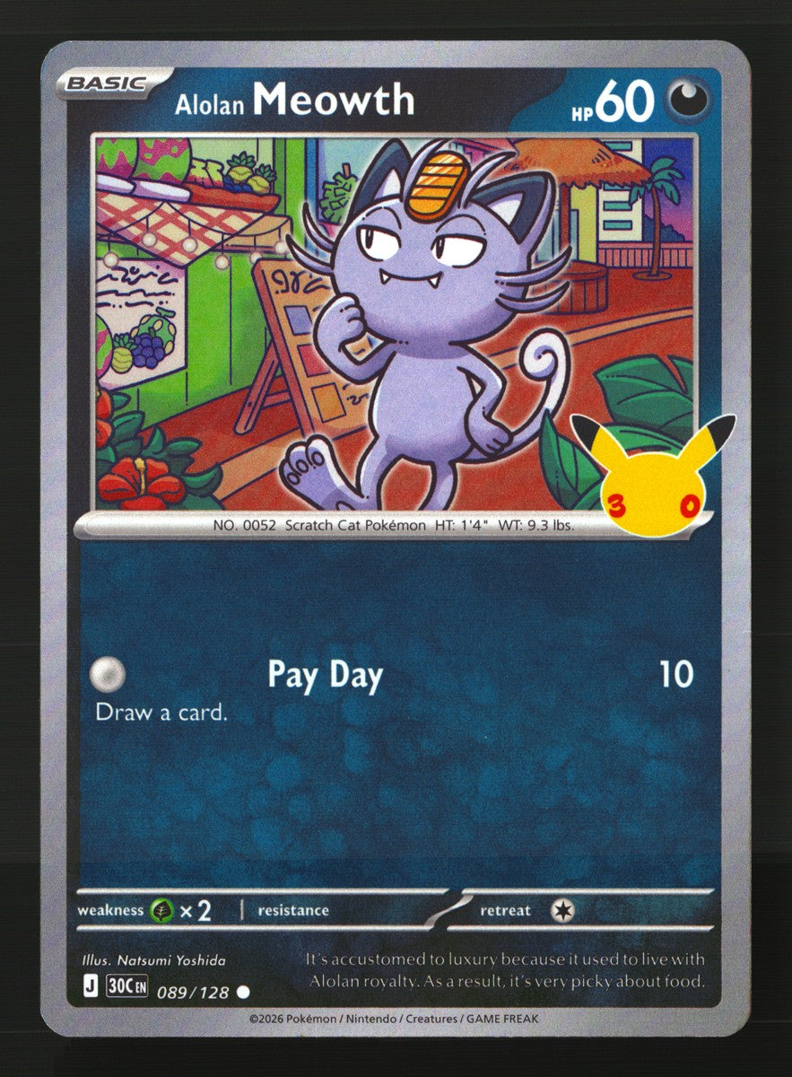 Alolan Meowth 089/128 — Common (Light Played) - 30th Celebration · O003
