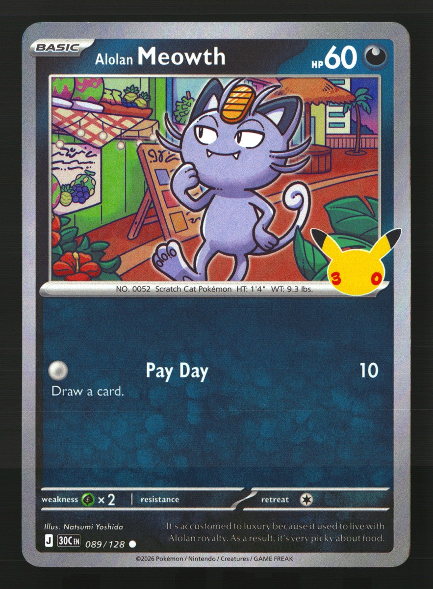 Alolan Meowth 089/128 — Common (Light Played) - 30th Celebration · O013