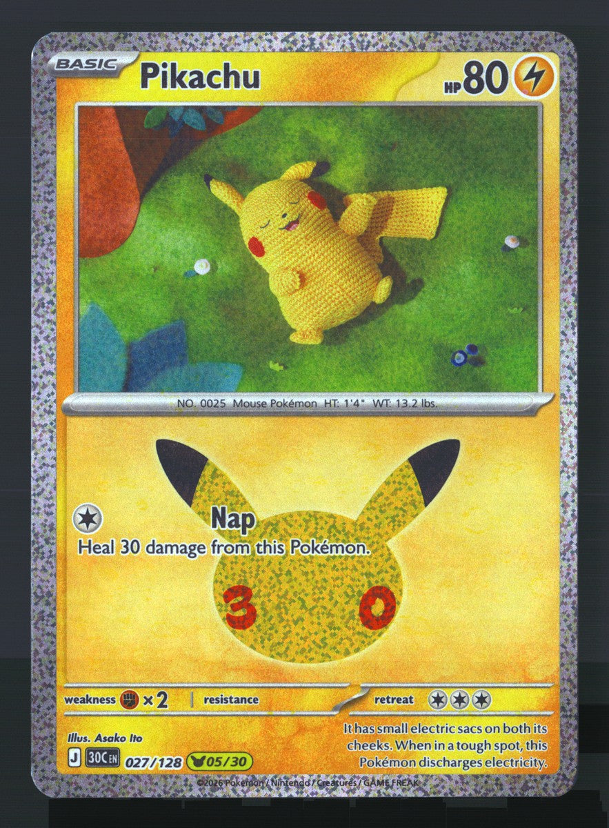 Pikachu 027/128 — Pikachu Rare (Near Mint) - 30th Celebration · O043