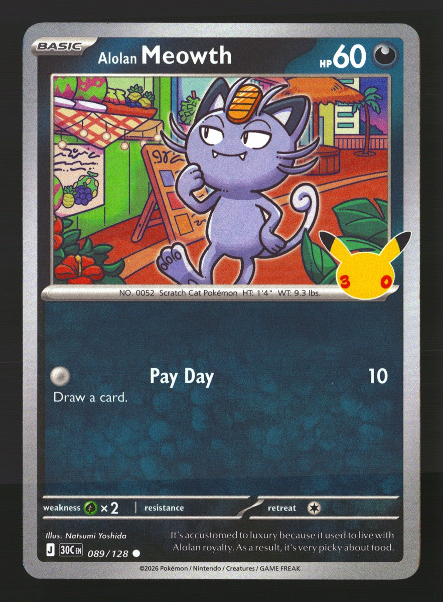 Alolan Meowth 089/128 — Common (Mint) - 30th Celebration · O044