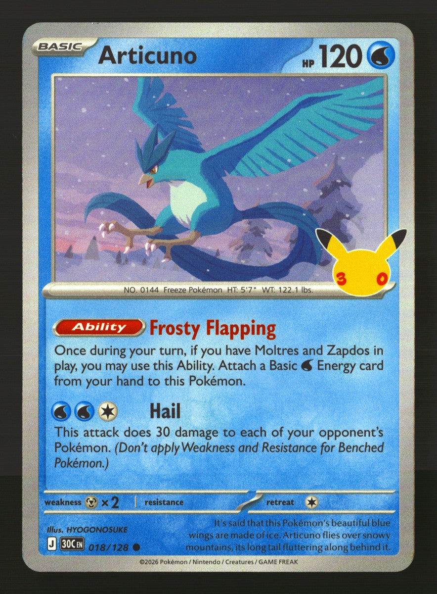 Articuno 018/128 — Common (Mint) - 30th Celebration · O071