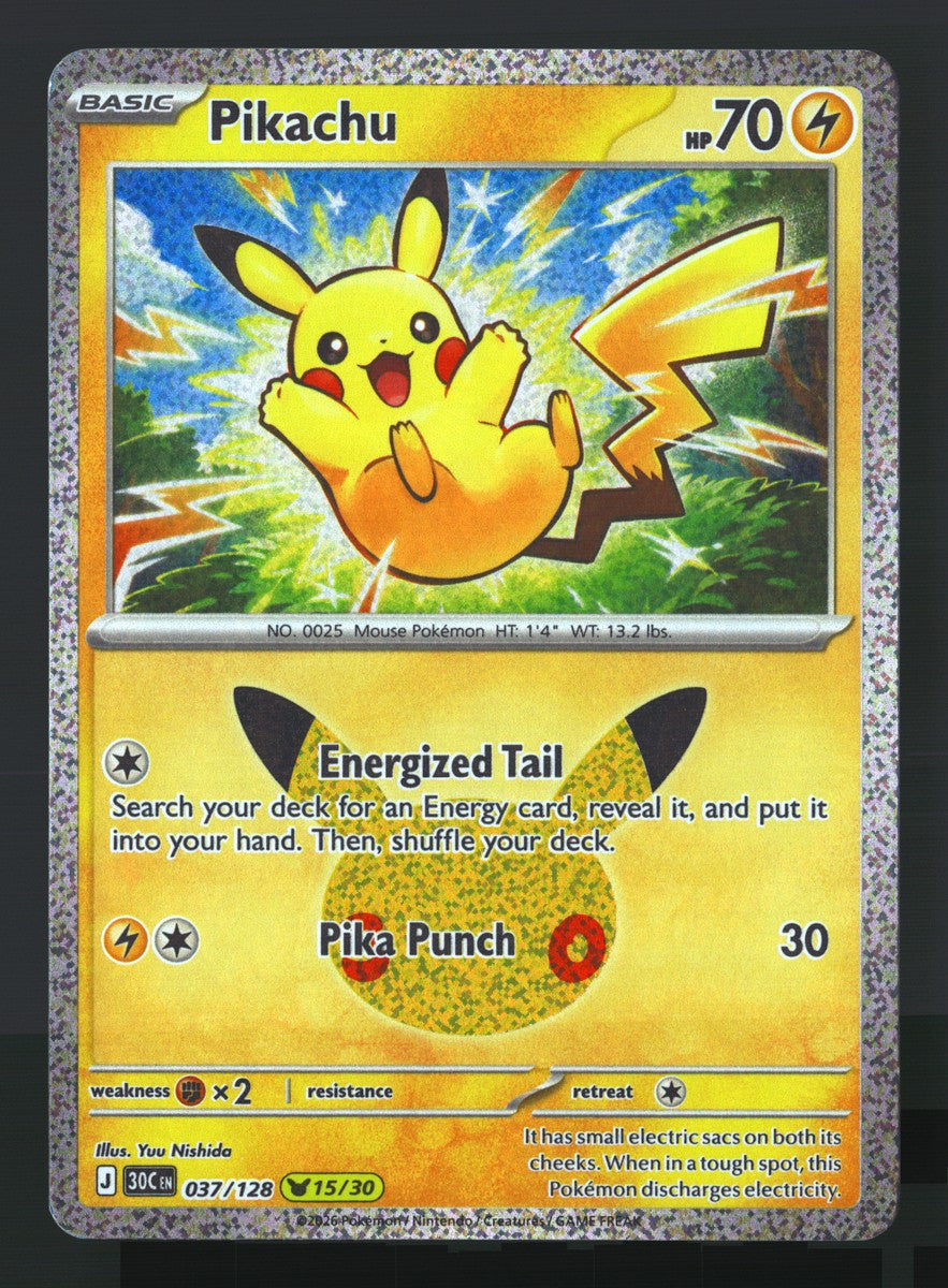 Pikachu 037/128 — Pikachu Rare (Near Mint) - 30th Celebration · O074