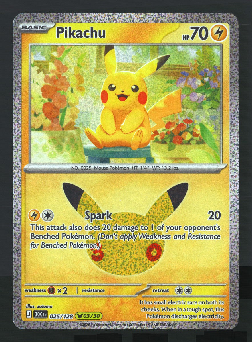 Pikachu 025/128 — Pikachu Rare (Near Mint) - 30th Celebration · O088
